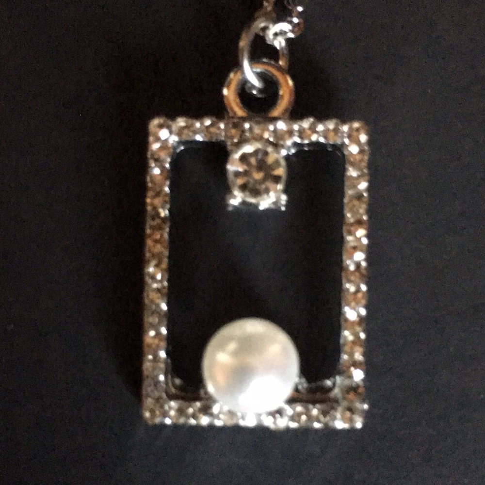 Pearl & CZ Rectangular Necklace - Picture 8 of 16